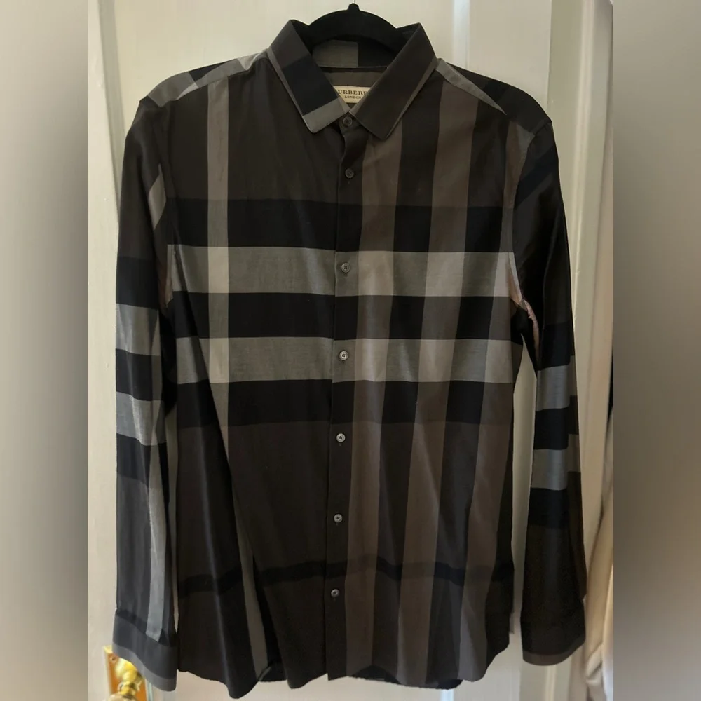 Burberry Black and Gray Plaid Button-Up Shirt - Picture 5 of 5